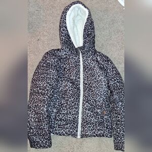 Michael Kors Girls Size 10/12 Leopard Print Hooded Winter Coat Jacket